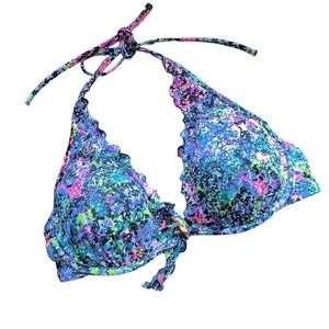 Victoria’s Secret | Paint Splatter Ruffle Trim Padded Triangle Bikini Top